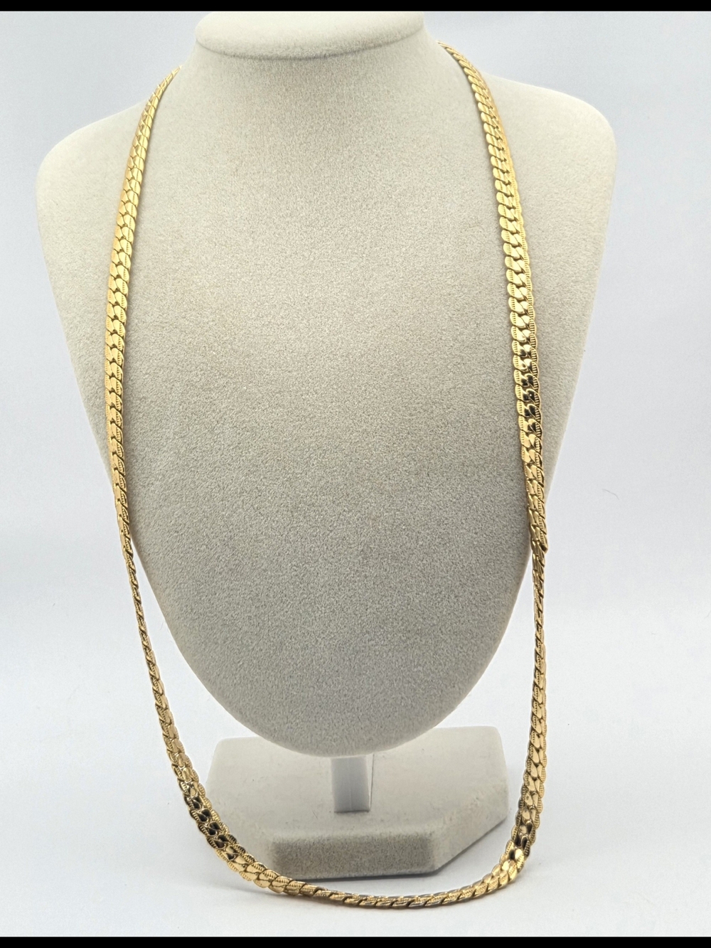 U7 Vintage Gold Plated Flat Chevron Herringbone Chain Necklace 24" 18KGP